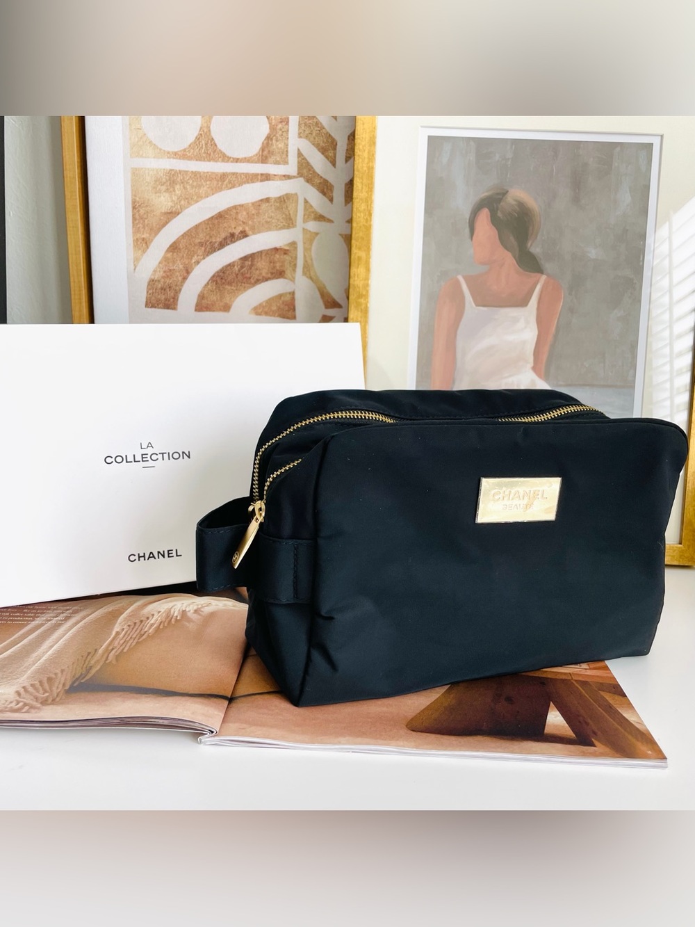 Chanel Black Double Zip Travel Cosmetic Bag